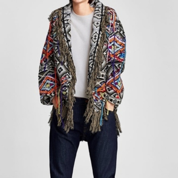 Zara Jacquard Fringe Coatigan (See Measurements for fit.) - Picture 2 of 15